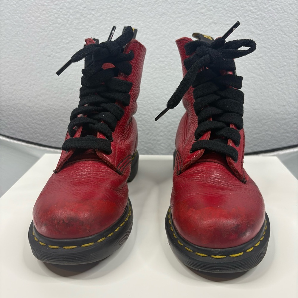 Doc Martens Red Leather Zippered Boots - Picture 4 of 11